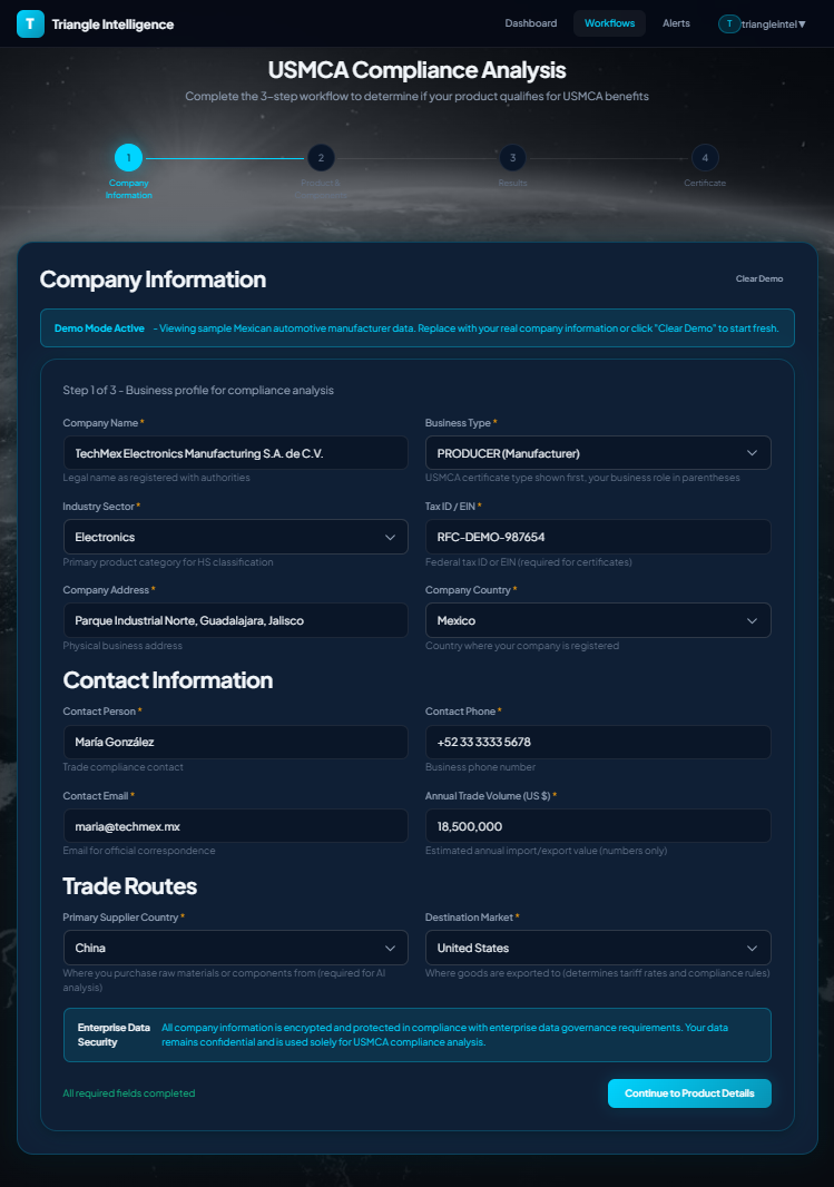 Company information form filled preview